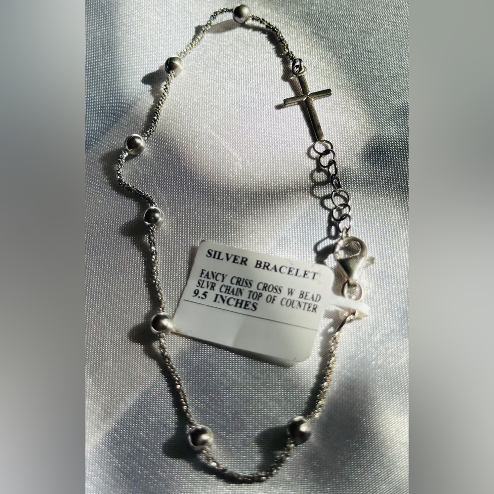 Sterling Silver beaded bracelet with cross. NWT